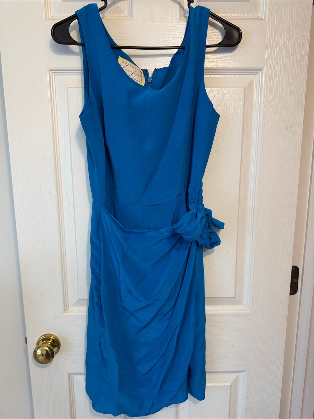 Spenser Jeremy Bright Blue Sleeveless Draped Mini Dress with Side Rosette